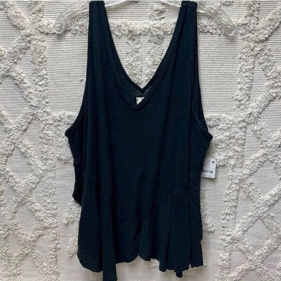 Free People NWT Rosie Drop Waist Tank Linen Cotton in Black - Picture 7 of 11